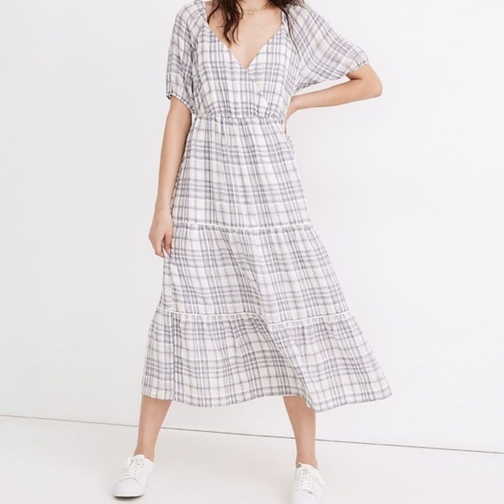 Madewell Puff-Sleeve Faux-Wrap Tiered Maxi Dress size‎ 6